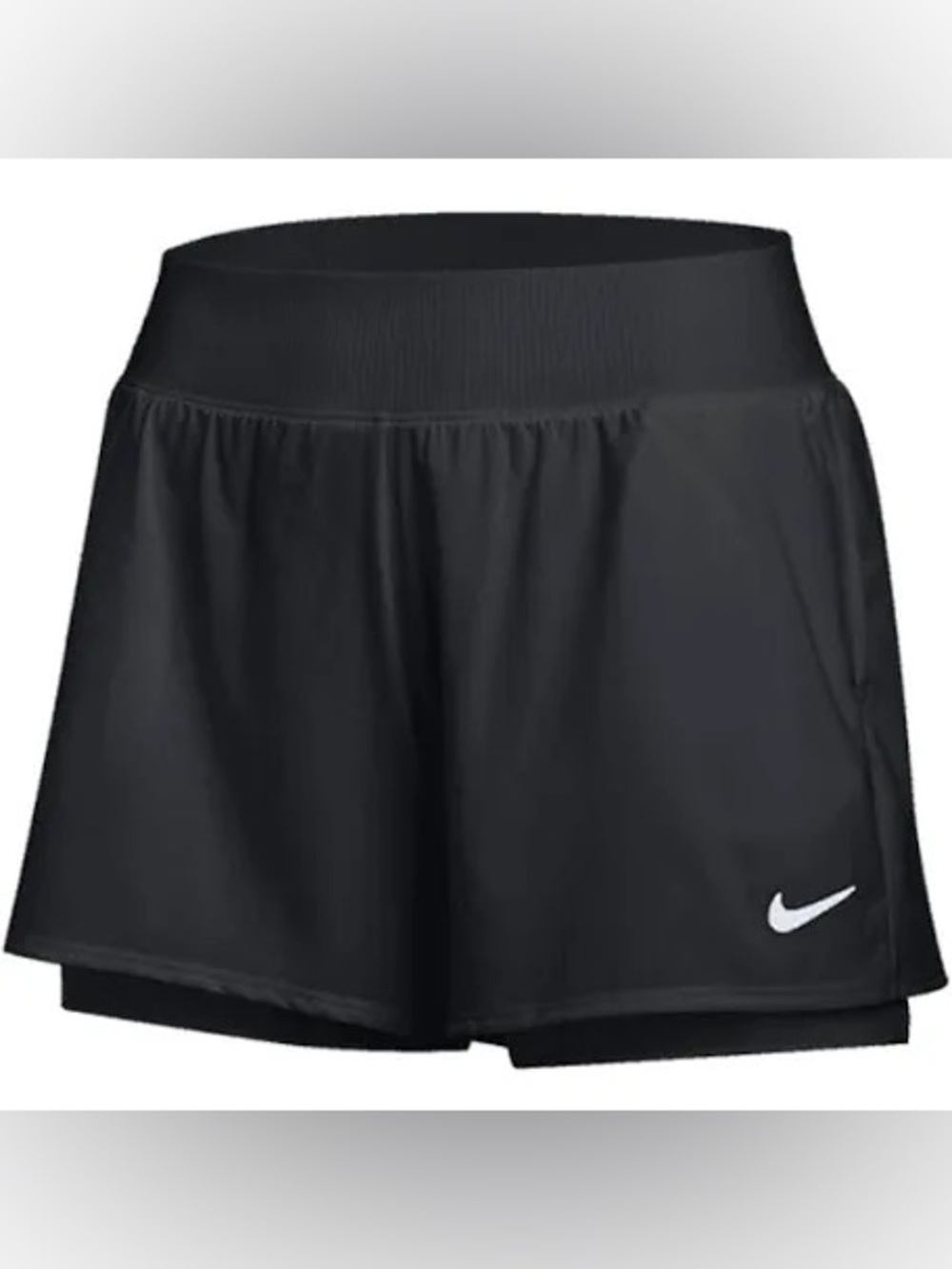 Nike Women’s Black Athletic Layered Running Shorts with Swoosh XS NWOT Pockets - Picture 2 of 16